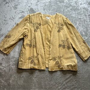 Pure Jill Embroidered Distressed Mustard Open Jacket